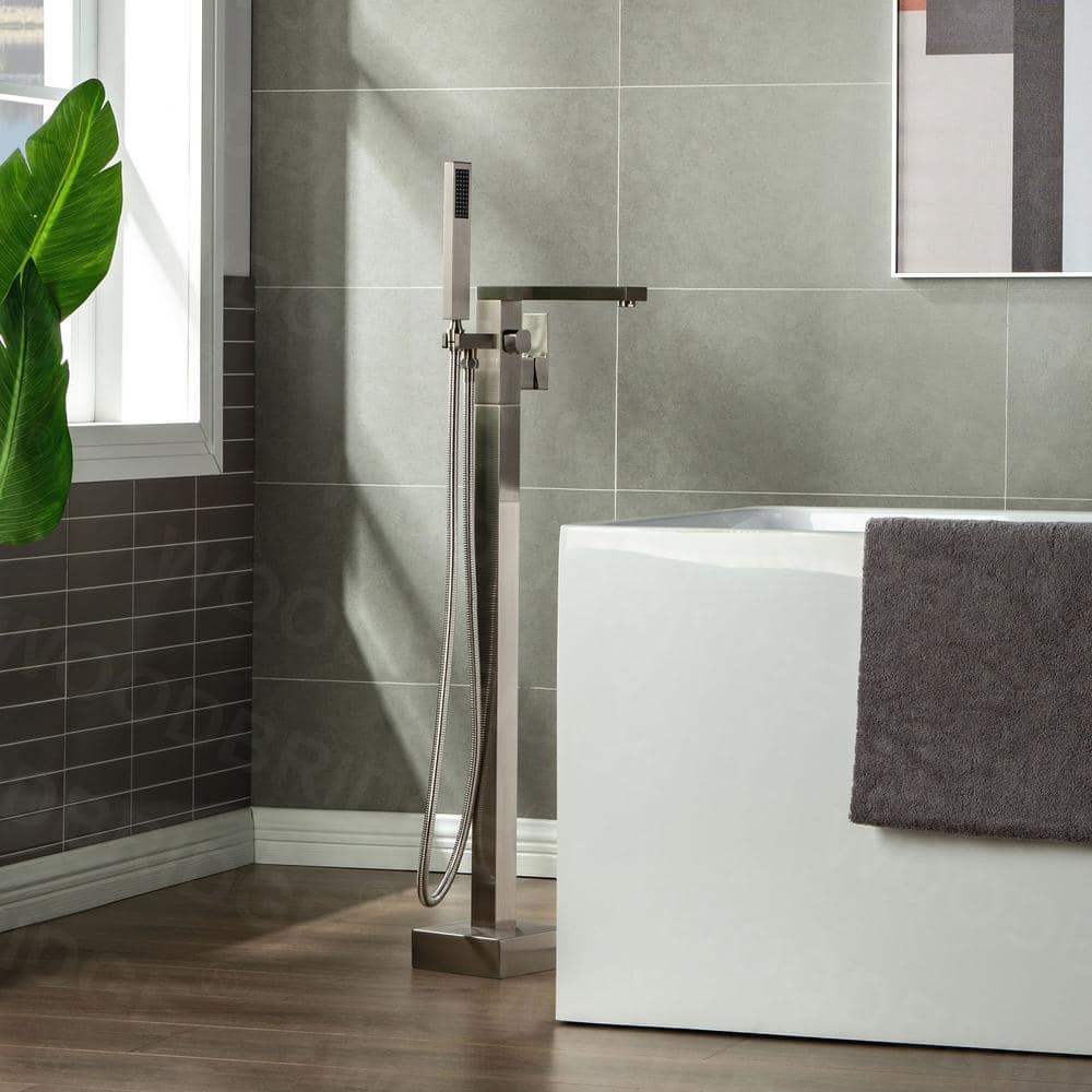 Princeton Single-Handle Freestanding Floor Mount Tub Filler Faucet with Square Hand Held Shower in Brushed Nickel price history on PriceWatchPro