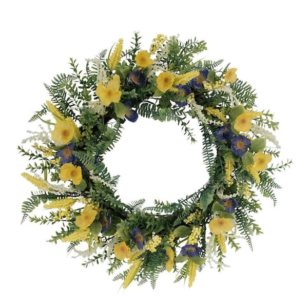 Puleo International 30 in. Artificial Poppy Floral Spring Wreath