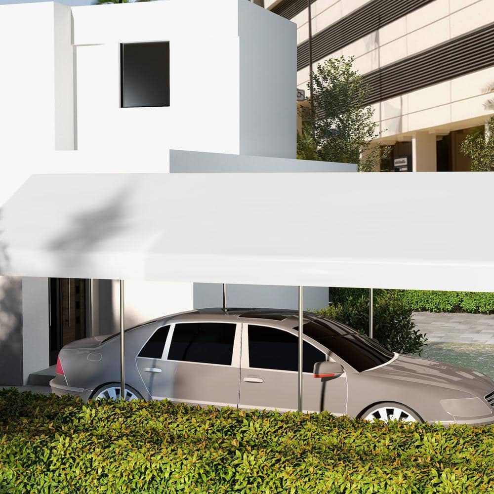 White Polyethylene Carport Replacement Canopy Cover with Bungee Cords