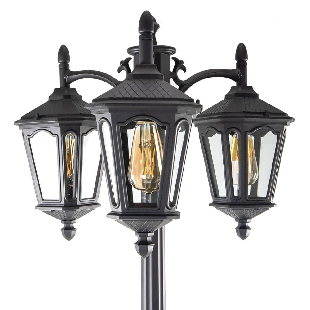 Lutec 94" Black Aluminum 3-Head Outdoor Post Light
