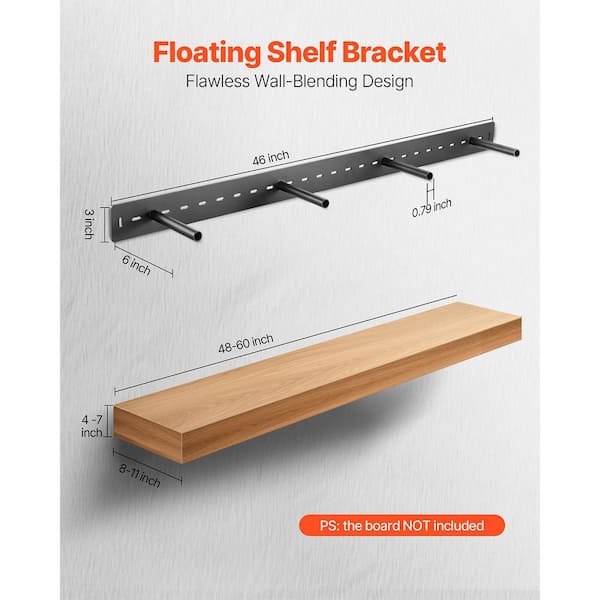1 Pack Floating Shelf Bracket, 230 lbs. Capacity, 46 x 6.2 x 3 in. Heavy Duty Hidden Wall Mount Support Bracket Black