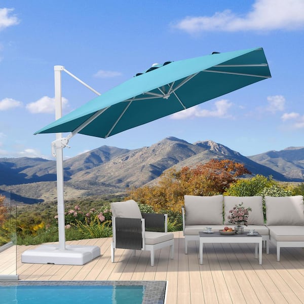 9 ft. Square Outdoor Patio Cantilever Umbrella White Aluminum Offset 360° Rotation Umbrella in Turquoise