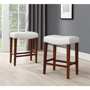26.1 in. White Leather Barstool Set of 2