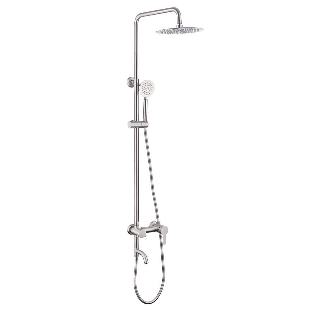 304 Stainless Steel Outdoor Wall Bar Shower Kit with Rotating Rain Shower Head, Hand Shower and Bathtub Faucet in Silver price history on PriceWatchPro