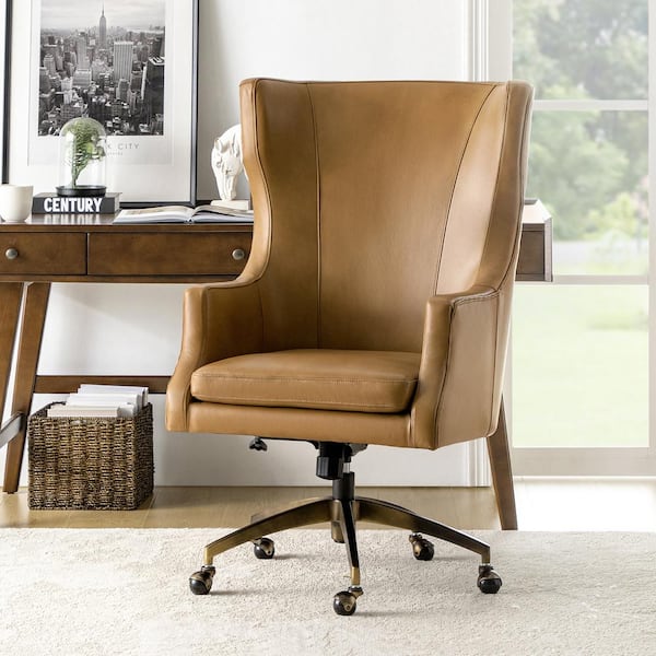 JAYDEN CREATION Fabio 25.5 in. W Genuine Leather Tilting Executive Chairs in Camel