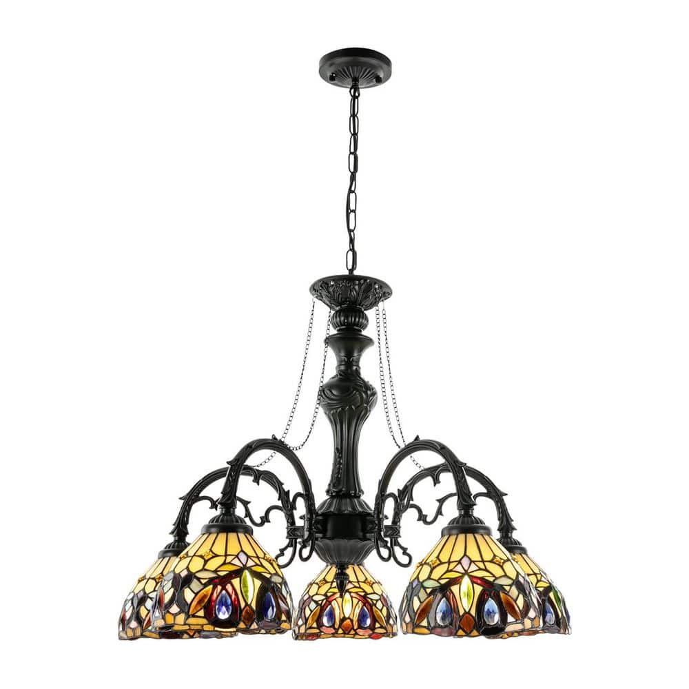 5-Light Colorful Retro Chandelier with Multicolored Glass Shade and Adjustable Height for Living Room, No Bulbs Included price history on PriceWatchPro