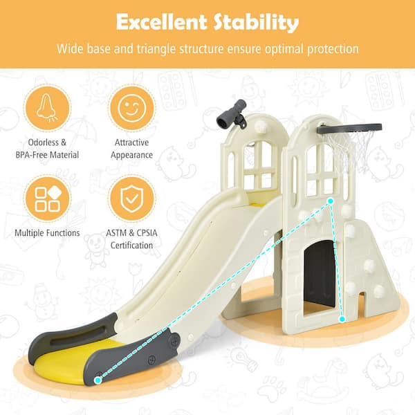 Costway 6-In-1 Large Yellow 6.25 ft. Slide for Kids Toddler