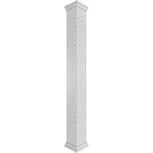 7-5/8 in. x 9 ft. Premium Square Non-Tapered Westmore Fretwork PVC Column Wrap Kit w/Prairie Capital and Base