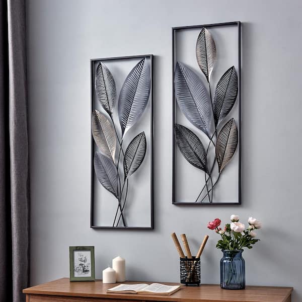 FirsTime & Co. 35.5 in. x 14 in. Metallic Leaves Wall Decor Set