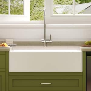 White Fireclay 36 in. Single Bowl Kitchen Sink Farmhouse Apron Front Kitchen Sink with Bottom Grid and Strainer