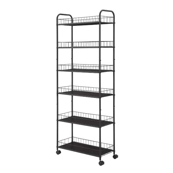 Unbranded 6-Tier Black Slim Rolling Storage Cart Mobile Blade Span Shelving Unit with Baskets and Wheels