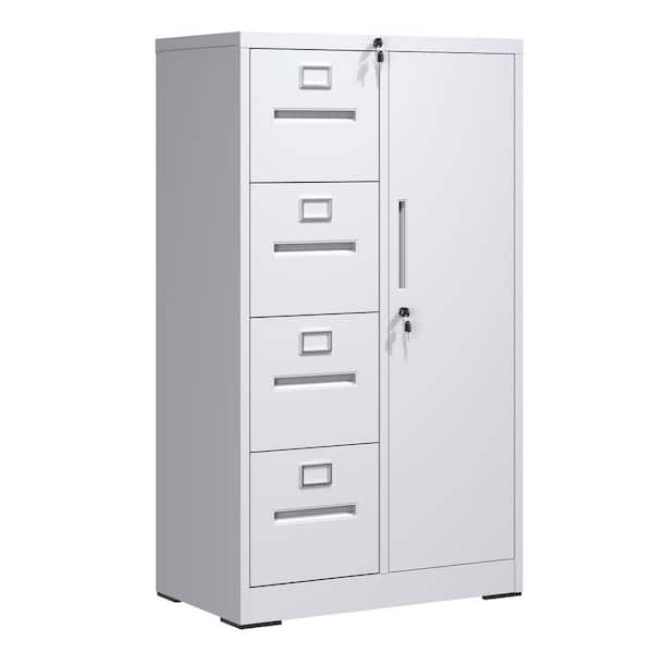 White 52.4 in. H 4-Drawers Metal Vertical File Cabinet with Adjustable Shelf Hanging Rod Steel Storage Cabinet w/Lock