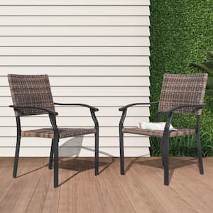 Black Wicker and Iron Outdoor Dining Chairs with Powder-Coated Finish (2-Pack)