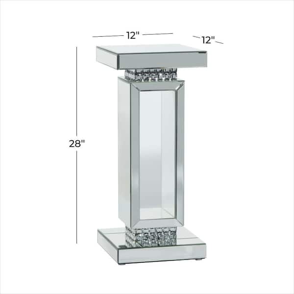 12 in. Silver Glass Mirrored Pedestal End Table