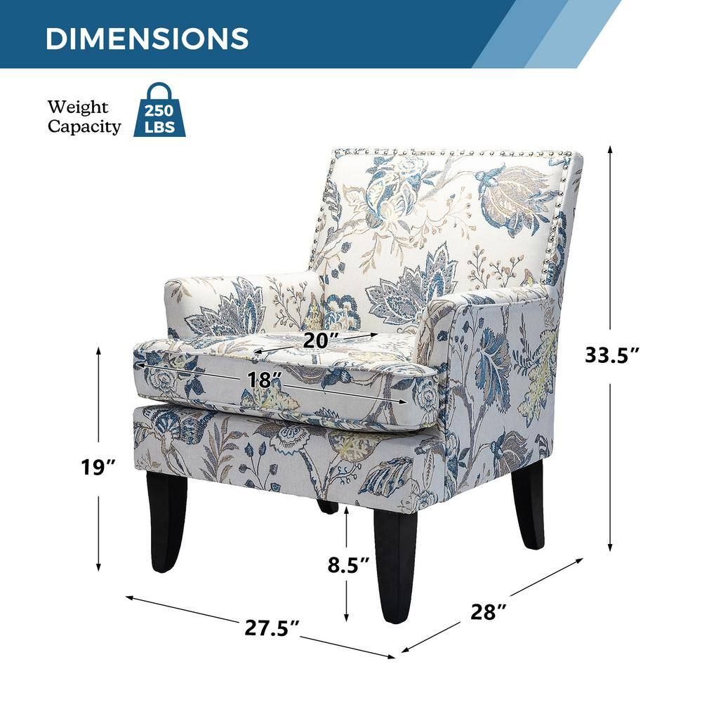 Blue and Yellow Floral Armchair with Nailhead Trim
