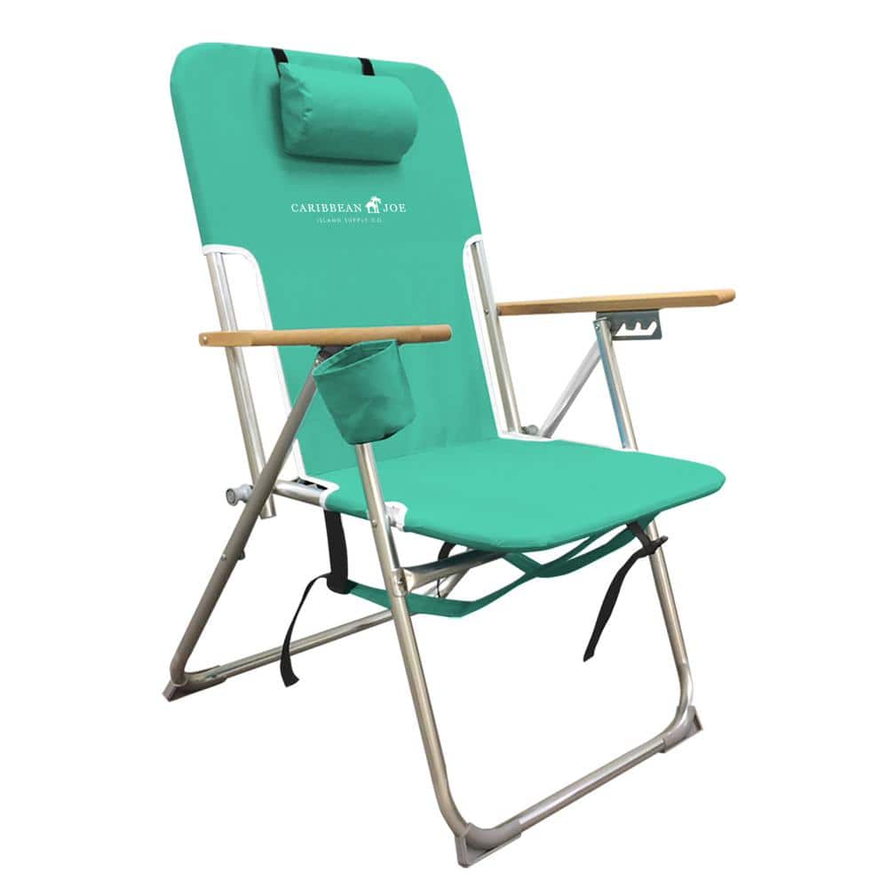 CARIBBEAN JOE Reclining Beach Chair, Teal, 4-Position with Pillow, Backpack  Straps, Wood Armrests, Steel Frame 300 lbs. Capacity CJ-7779TEAL - The Home  Depot