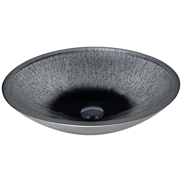 ANZZI Onyx Series 20 in. Bathroom Vessel Sink with Scratch-Tough and Stain-Resistant Non-Porous Surface in Black Glass