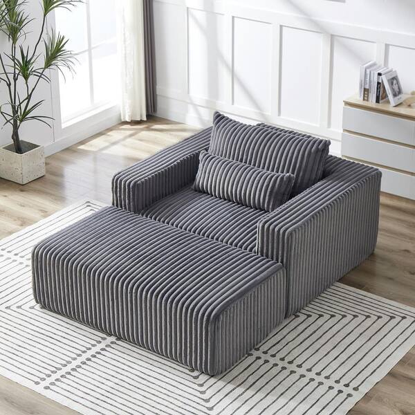 J&E Home 75 in. W Gray Square Arm Corduroy Rectangle Lounge J&E Home 75 in. W Gray Square Arm Corduroy Rectangle Lounge