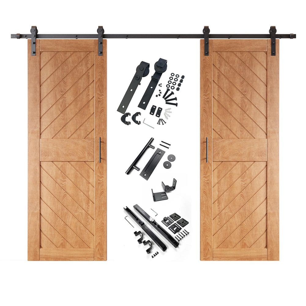 XT3 26 in. x 84 in. C-Panel Early American Slanted Stripe Design Double Pine Wood Sliding Barn Door with Hardware Kit price history on PriceWatchPro