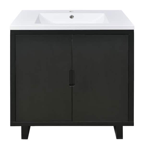 JimsMaison 29.50 in. W x 18.10 in. D x 35.10 in. H Single Sink Freestanding Bath Vanity with Ceramic Top