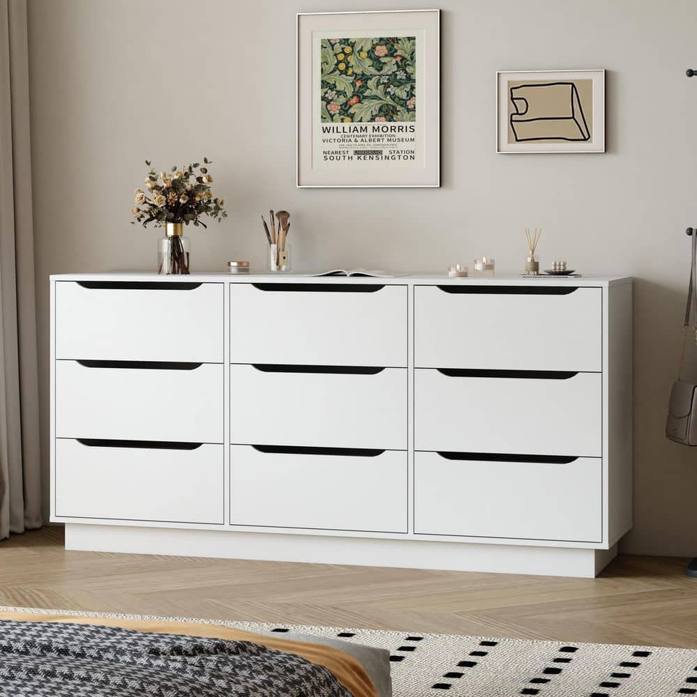 white dresser with black handles 6 Drawers for Bedroom, Farmhouse 54 Inch Wide Wood Dresser Che My Store bearing capacity White MALM 6-Drawer Ikea Dresser
