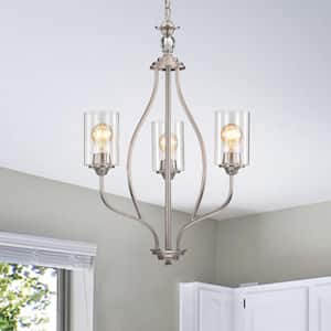 3-Light Brushed Nickel Classic Chandelier with Clear Glass Shades