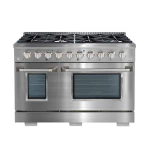 48 in. 6.7 cu. ft. Double Oven Dual Fuel Range with Gas Stove and Electric Oven in Stainless Steel