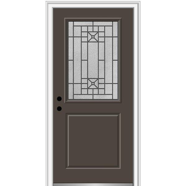 MMI Door 32 in. x 80 in. Courtyard Right-Hand 1/2 Lite Decorative Painted Fiberglass Smooth Prehung Front Door, 4-9/16 in. Frame