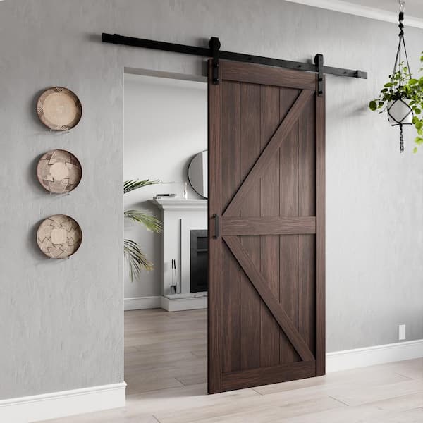 ANZZI 36 in. x 84 in. K Pattern Brown Solid Core MDF Sliding Barn