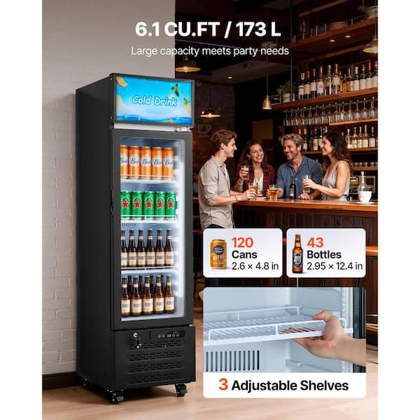 Commercial Merchandiser Refrigerator 6.1 cu. ft. Beverage Cooler Lightbox Glass Door with 3-Shelves LED Light Black