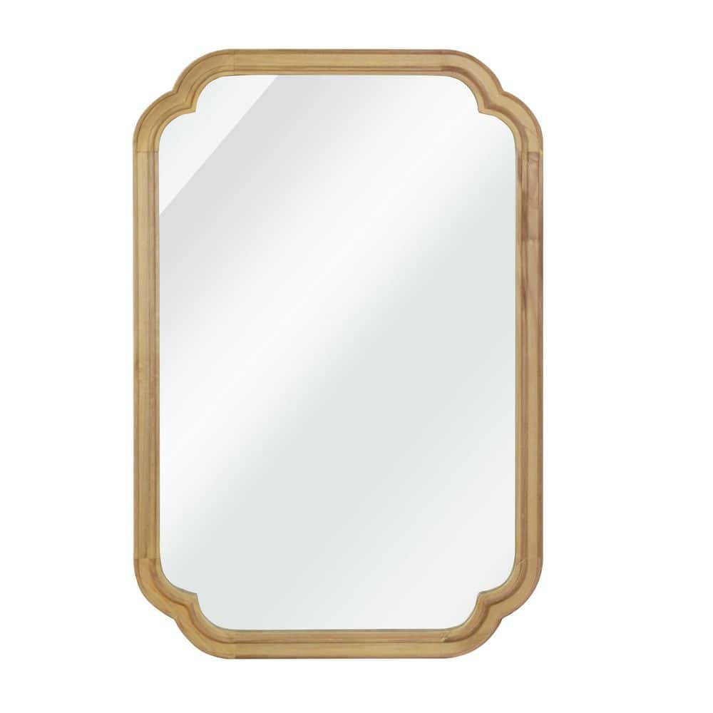Natural Wood 24 in. W x 36 in. H Solid Wood Frame Rounded Corner Decorative Mirror, For Bathroom