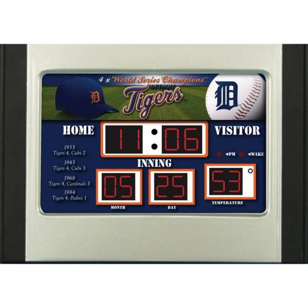Team Sports America Detroit Tigers 6.5 in. x 9 in. Scoreboard Alarm Clock with Temperature