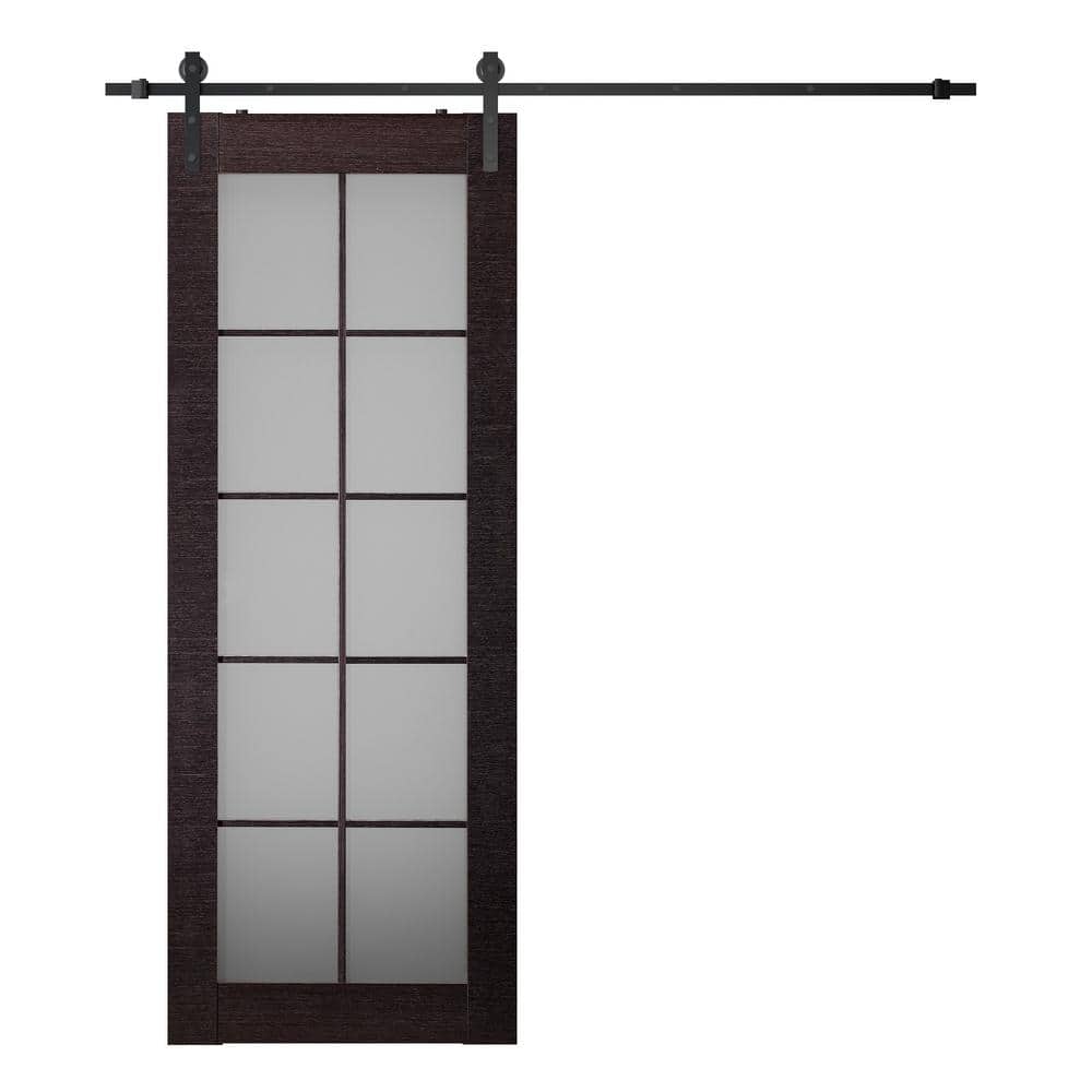 Paola 28 in. x 84 in. 10-Lite Frosted Glass Gray Oak Wood Composite Sliding Barn Door with Hardware Kit price history on PriceWatchPro