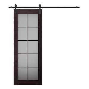 Paola 30 in. x 84 in. 10-Lite Frosted Glass Gray Oak Wood Composite Sliding Barn Door with Hardware Kit