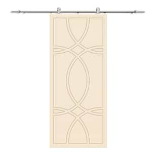 30 in. x 80 in. Beige Stained Composite MDF Paneled Interior Sliding Barn Door with Hardware Kit