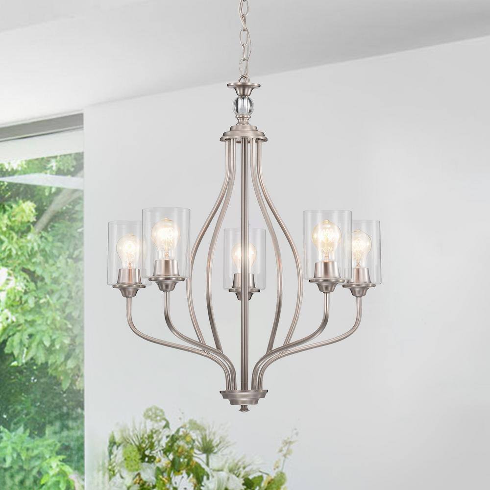 Edvivi 5-Light Brushed Nickel Classic Chandelier with Clear Glass ...