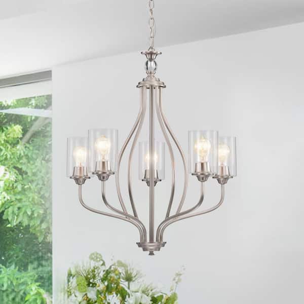 Edvivi 5-Light Brushed Nickel Classic Chandelier with Clear Glass Shades