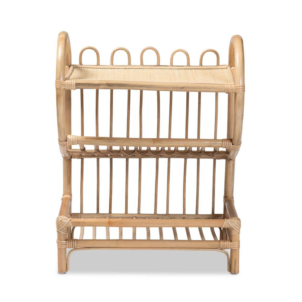 Natural Brown Rattan 2-Tier Display Shelf