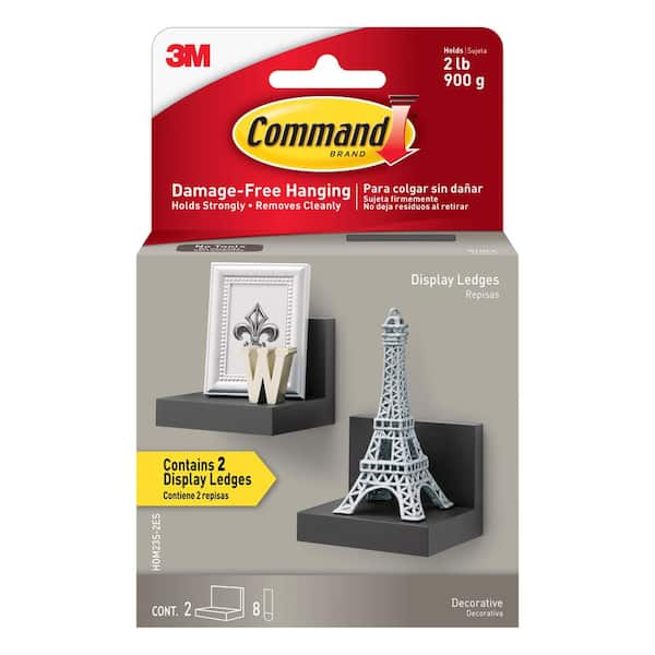 Command 2 lb. Medium Slate Display Ledges (2 Ledges, 8 Strips)