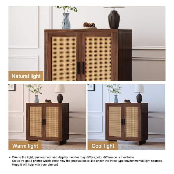 Uixe Espresso 31.7 in. H 2 Rattan Doors Accent Storage Cabinet