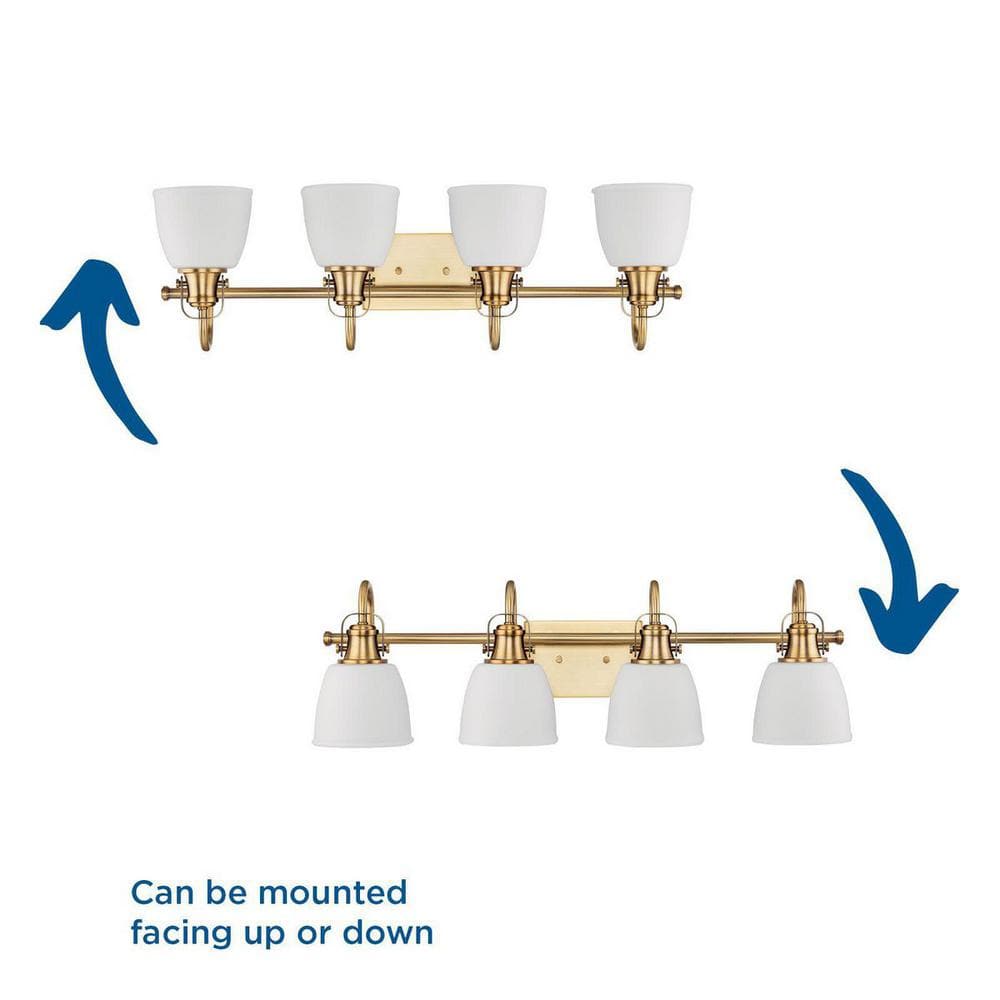 Vintage Brass 4-Light Vanity Fixture with Opal Glass Shades