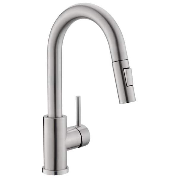 Single Handle Pull Down Sprayer Kitchen Faucet with Advanced Spray in Brushed Nickel