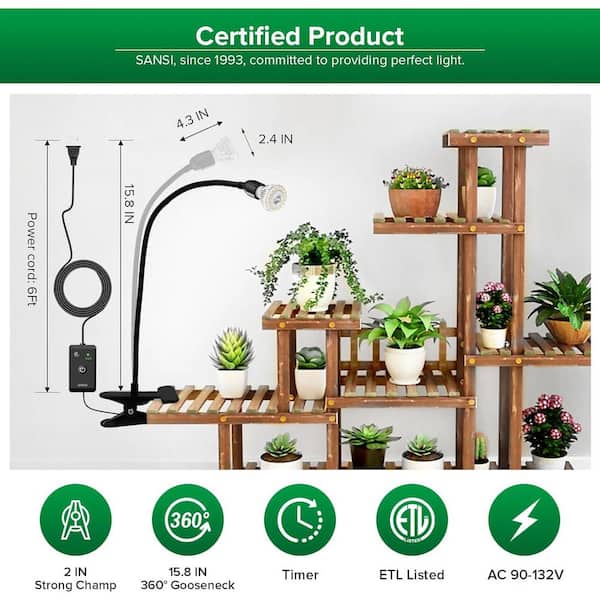 SANSI Full Spectrum Gooseneck Clip 10-Watt, 1000-Lumen Black Plant