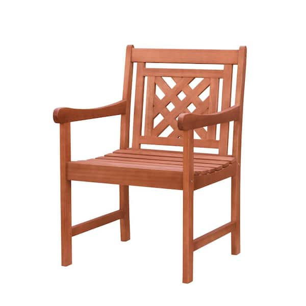 Zeus & Ruta 1-Piece Brown Wood Outdoor Dining Armchair Garden Chair with Contoured Back for Patio, Balcony, Backyard