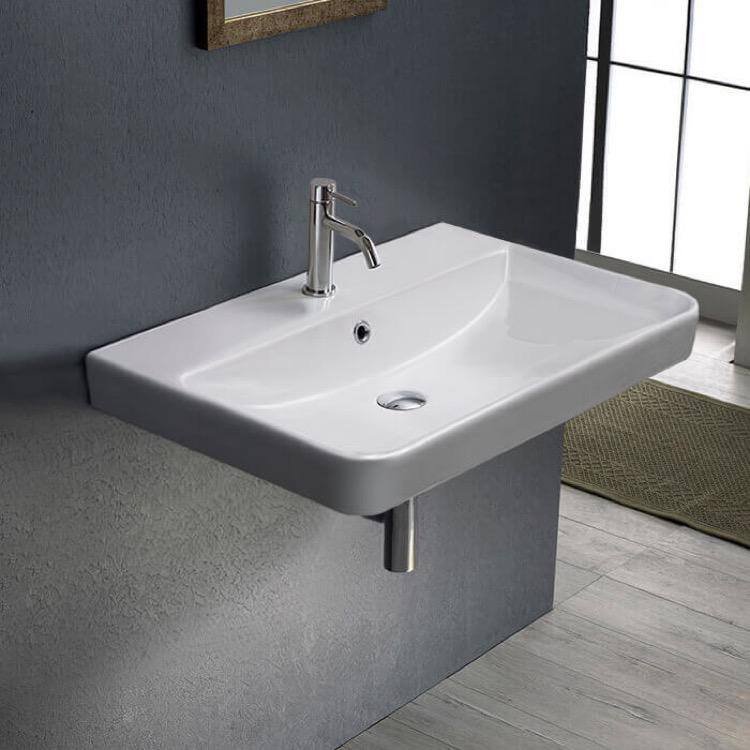Noura White Ceramic Rectangular Wall-Mount Bathroom Sink