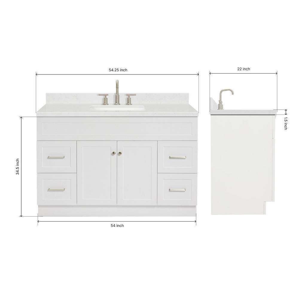Hamlet 54" White Quartz Top Single Basin Freestanding Vanity