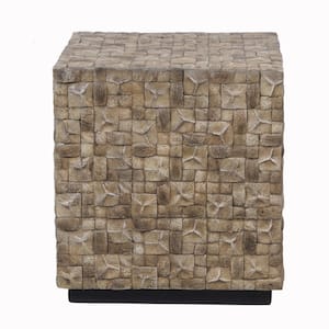 Faux Stone Outdoor End Table in Brown