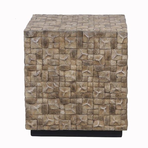 Unbranded Faux Stone Outdoor End Table in Brown