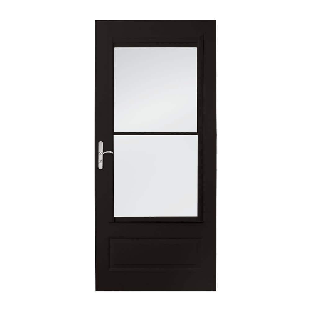 32 x 80" Andersen 400 Series Black Universal Self-Storing Aluminum Storm Door with Nickel Hardware