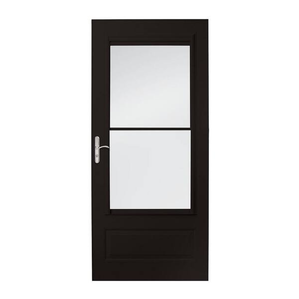 Photo 1 of 32 in. x 80 in. 400 Series Black Universal Self-Storing Aluminum Storm Door with Nickel Hardware